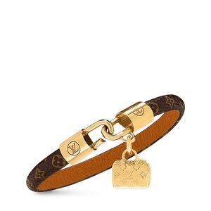 Louis Vuitton Gold and Brown Lock Leather Speedy Charm Bracelet
